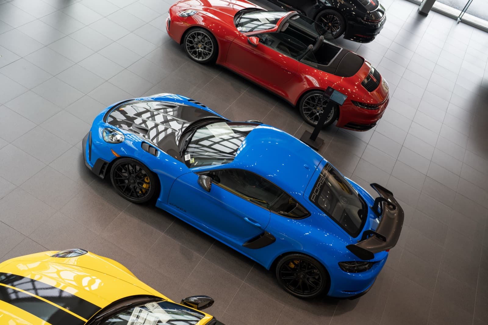 Porsche showroom overhead view